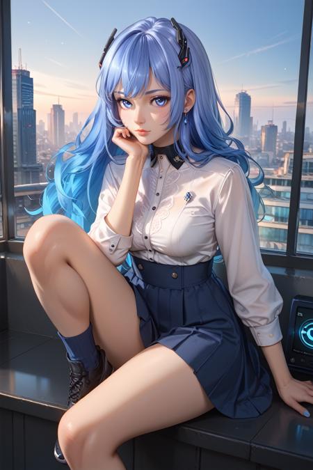 FGBH, 1girl, blue hair, long hair, gradient hair