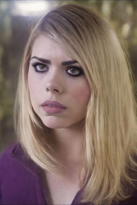 <lora:Rose_Tyler_Doctor_Who:.9>, rose_tyler, smooth skin,  eyeliner, face makeup, absurd res, very high quality, (best quality:1.2), (masterpiece:1.2), amazing quality, (high resolution:1.2), 8k, hdr, cinematic lighting, volumetric lighting, bloom, detailed shadows, ray tracing, detailed hair, detailed eyes, well known artist