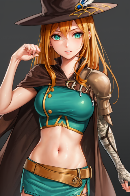 (highly detailed:1.3), 
warriorlady, skirt, simple background, navel, midriff, belt, miniskirt, orange hair, 
Ultra-detail,(highres:1.1),best quality,(masterpiece:1.3),specular lighting,
(highly detailed face and eyes:0.6), <lora:warriorlady-12:0.9>