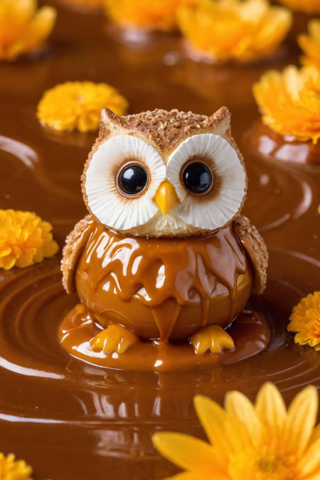 a tiny owl with big round eyes, soft feathers, caramel-shimmer feathers with a soft glow, solo, caramel, caramel sauce, with caramel shimmer fur, warm and glossy with a soft glow, caramel, caramel sauce, cozy expression with caramel warmth, eyes soft, curled up, caramel, caramel sauce, a flower field with colorful caramel wildflowers, buzzing bees with caramel wings, soft breeze with caramel scent, detailed background, caramel, caramel sauce, riding a caramel scooter down a hill, tail wagging, caramel sparkles trailing behind, caramel, caramel sauce, gleeful, eyes sparkling with caramel excitement, caramel, caramel sauce, action focus, medium shot, a flower festival with animals dancing among caramel flowers, caramel petals swirling, caramel garden, caramel, caramel sauce, a caramel-winged butterfly, fluttering nearby, caramel, caramel sauce, on a caramel cloud floor, white and fluffy with caramel swirls, caramel, caramel sauce, blizzard with caramel snow, heavy caramel snowflakes, strong winds with caramel scent, freezing air with caramel glow, caramel, caramel sauce, early evening with soft caramel orange glow, first stars appearing with caramel tint, cooling air with caramel scent, caramel, caramel sauce, best quality, vibrant colors, animation 3D style, soft shading, high detail, smooth texture, not realistic, not photorealistic, highres, 4K resolution, masterpiece, best quality, amazing quality, very aesthetic, soft lighting, caramel, caramel sauce, caramel glaze tones, glossy and silky caramel shades with a warm shine, caramel, caramel sauce, warm caramel light, golden and inviting, caramel, caramel sauce, close-up shot, <lora:caramel gmr lora:0.3>