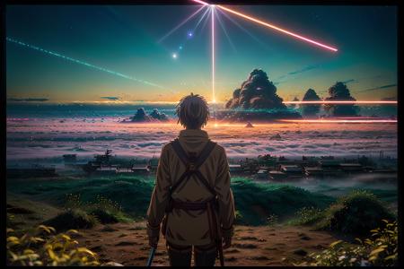 <lora:Detailed_Places_R-128_v1:0.5>
(Anime landscape, anime aesthetics:1.5)
In Studio Ghibli style, a Tribal settlement thrives amidst a vibrant, surreal landscape. Above, a balanced yet psychotic Solar system inspired by Visa. Fog shrouds a Digital Age Congolese flora field. Tilt-shift creates a dreamlike atmosphere. Fearful details and psychedelic art add depth. 64K ultra-high-res.
<lora:more_details:0.5>  <lora:AdvancedEnhancer:0.5> analog film, soft light, neon lights, ektachrome, fujifilm xt3, film grain, depth of field, dim light, color grading, RAW