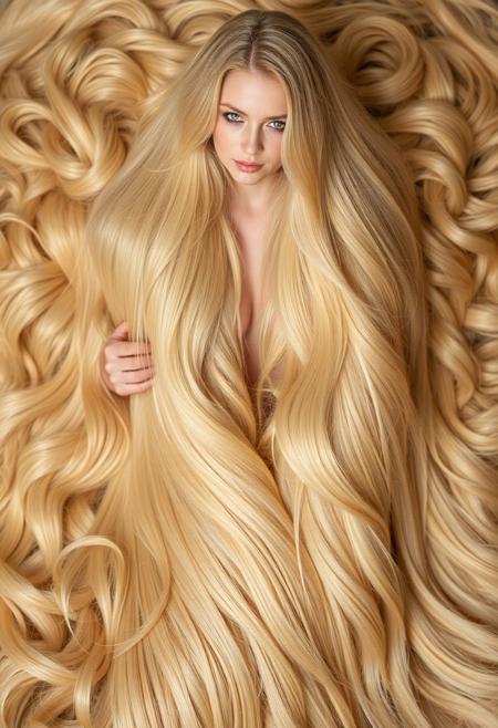 buried in a mound of luxuriant incredible thick abundant voluminous lush sensuous extremely long pale golden blonde hair wrapped around the body. extremely long hair, 100-feet of hair, super long hair, real rapunzel, rapunzel, rapunzel long hair, hair fetish, hair job, Dreamgirl, Goddess, gorgeous, amazing hair, longest hair, perfect hair, longest hair ever, hairstyles, hairstyling, hair, Debra Jo hair, extreme hair, extreme long hair, extremely long hair, Debra Jo, extreme longest hair, voluminous hair, thick and luxurious hair which is hangs to the floor and covers it. Her expression radiates confidence as she shows off her thick, luscious locks. super thick soft luxurious long lush sleek heavy voluminous cascading pendulous ultra silky pendulous shampoo commercial hair dragging the ground, around her on floor, hair piles behind her on floor