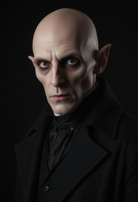 <lora:18th_Century_man_V0-000018:0.8> w16hsl1ps, Nosferatu the vampire,  professional studio quality modeling headshot, 4K, historical wig, (simple black background:1.2), dramatic lighting, ultra realistic photograph, professional art,   (black coat)