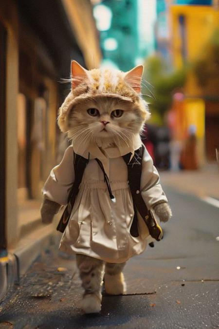 a horse   head, on a woman's body, running down a street, with a plane on her back
