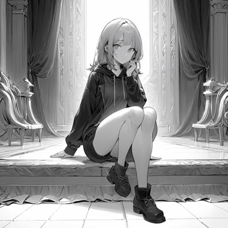 LineAniAF,
(masterpiece:1.3), (intricate:1), best quality, official art, 8k wallpaper, highly detailed, illustration, lineart, monochrome, cinematic light, monastarpact, 1 girl, (full body view:1.2), sitting down,
, <lora:Lineart-LineAniAF-LessSize20:1>