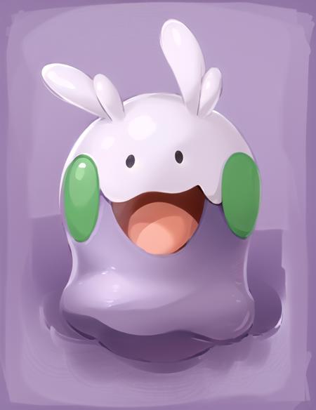 goomy, solo, open mouth, tongue, full body, standing, facing viewer, purple background, white border