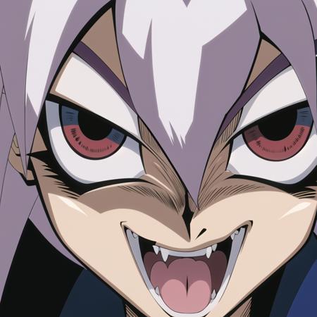 (masterpiece, best quality), TakahiroKagami, 1boy, serious, white hair, red eyes, fangs, kusogao, maniacal <lora:takahirokagamiyugioh-overbaked:0.8>