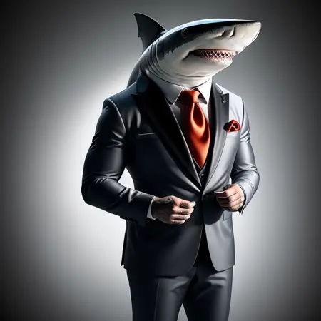 Boss Shark in a Grey Suit