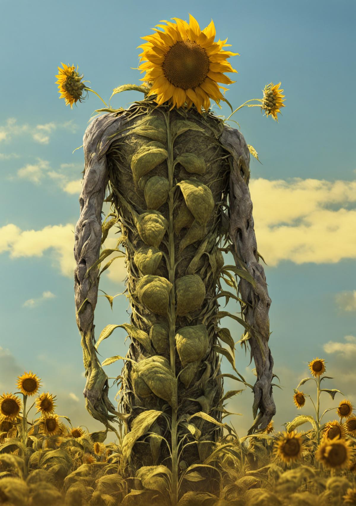 The Scarecrow with Sunflowers: A Mixed Media Artwork