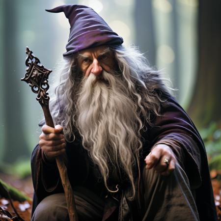 highly detailed candid photo of rpggnoll:1.3,

1boy, long hair, hat, white hair, male focus, witch hat, facial hair, ((staff)), beard, mustache, old, old man, wizard, wizard hat, blurry, blurry background, realistic:1.3, forest,

masterpiece, best quality:1.1, 

ultra photoreal, photorealistic:1.0, sharp focus:1.1, 
depth of field:1.1, 

50mm, style of Nathan Wirth, Hasselblad X1D II, Porta 160,
