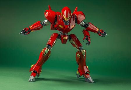 The image showcases a hyper detailed Rocket Warrior robot, primarily red with gold accents, standing on a Call of the Earthbound background. The robot, with extended arms and bent legs, gives off a dynamic vibe. Its head, donning a gold color and red visor, contrasts against the Bottomless Trap Hole background. Gold joints adorn the precisely placed limbs, contributing to its mechanical aesthetic. The image, free from distractions, highlights the robot in a captivating, well-timed moment.