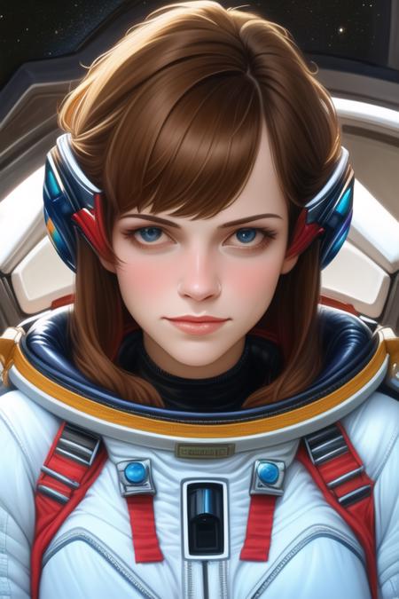 a portrait of a woman with spacesuit, galaxy