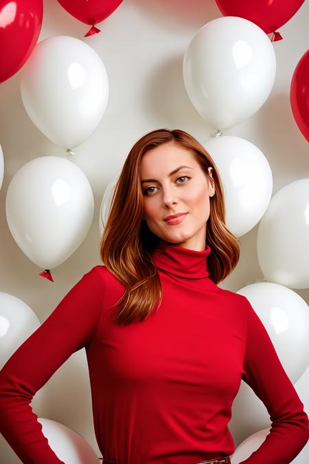 EvaLoRA1, fashion portrait photo of beautiful young woman from the 60s wearing a red turtleneck standing in the middle of a ton of white balloons, taken on a hasselblad medium format camera,  <lora:more_details:0.2>,  <lora:epi_noiseoffset2:0.3>, <lora:EvaLoRA1_512-512-000003:1>