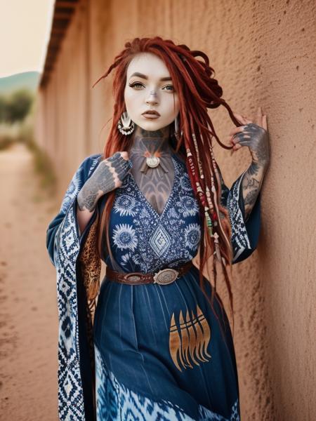 cowboy shot, m0rg1n, boho dress, hair up, ikat, batik <lora:m0rg1n_v2:1>