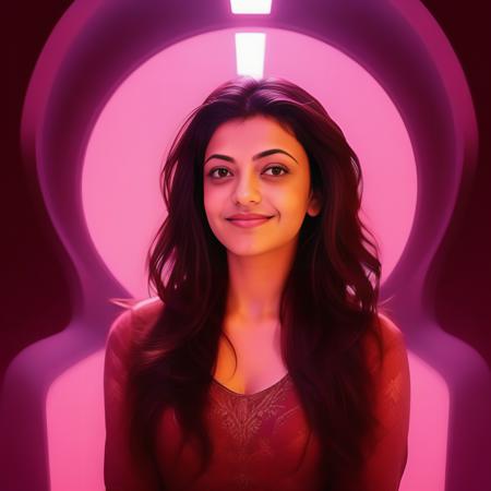 (KajalAgarwal) , (art by RHADS:0.9) , photograph, Ludicrous (Woman:1.1) , Private First Class, Contemplative Heart-Shaped Eyes, Interesting Angelic Halo, inside of a Space elevator, Shameful, American Expressionism, Maroon lighting, film grain, Canon EF, F/8, Magenta splash,  <lora:KajalAgarwalSDXL:1>