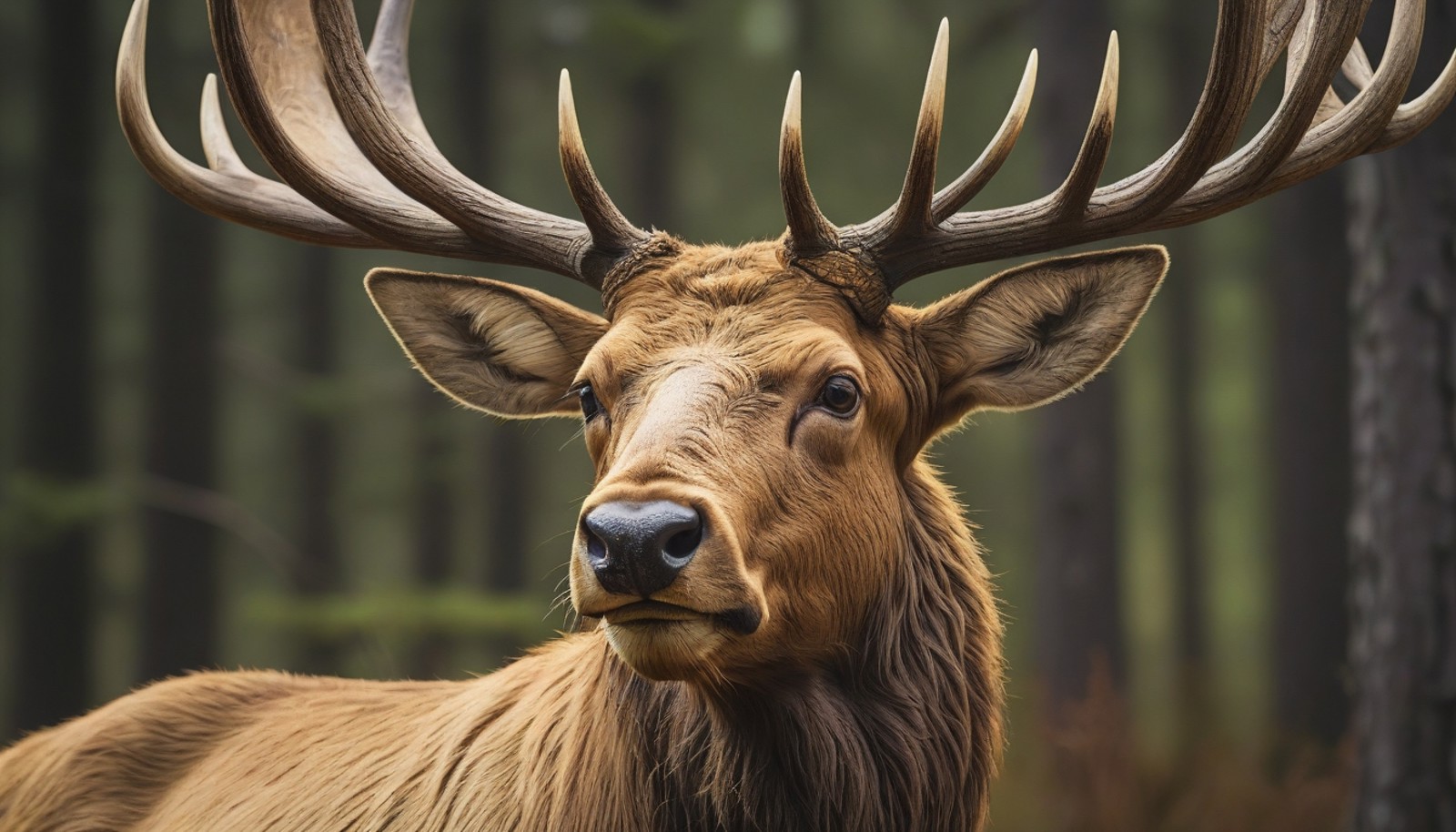 RAW photo, VRay, hyper detailed, Dutch angle shot of a Magnificent hybrid Elk, Ultra Detailed, Direct light, Orton effect,...