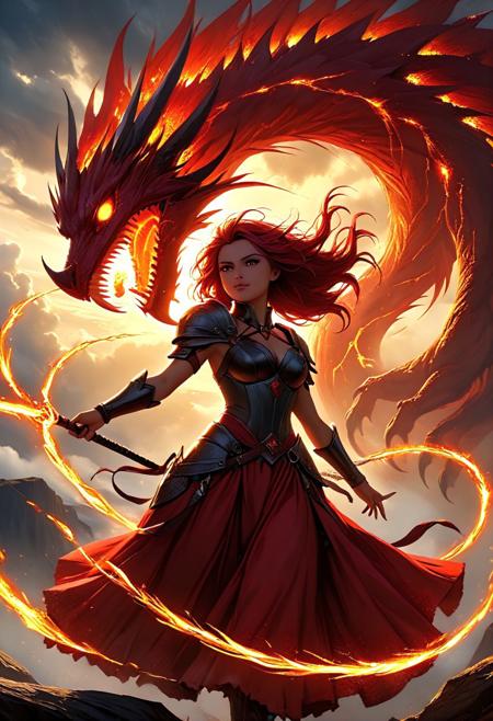 In a realm far beyond mortal ken lies the mystical land of Zephyria, where magic suffuses every corner and ancient secrets linger in the mists of time. Amidst the rolling hills and towering peaks dwells a clan of warrior maidens known as the Crimson Blades, sworn defenders of the innocent and scourges of evil-doers.
Our story begins on the eve of battle, as the last rays of Solaris paint the sky in hues of crimson and gold. Upon a windswept plain stands Akira, mightiest among her sisters-in-arms.
Her armor, forged from enchanted steel imbued with arcane energies, gleams like polished obsidian beneath the dying light. An aura of power emanates from her form, crackling with barely contained fury.
Upon her brow rests a wide-brimmed hat crafted from the hide of a legendary beast, its eye sockets glowing with eldritch fire. Raven locks whip about her face, dancing in the tempestuous breeze that heralds the coming storm. 
concept art, digital artwork, illustrative, painterly, matte painting, 
beautiful, painterly, textural, artistic, aesthetic, 
intricate details, highly detailed, ultra-detailed, absurdres, vivid, vibrant, volumetric lighting, 
aid291, midjourneyv6.1, 
tools, made of tools