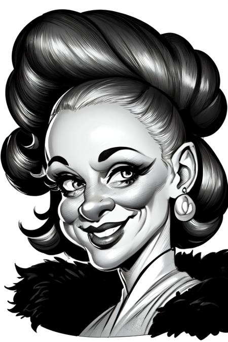 1lady, caricature, looking at viewer, portrait, <lora:caricature_V1:0.6> smile, greyscale, monochrome, lineart,