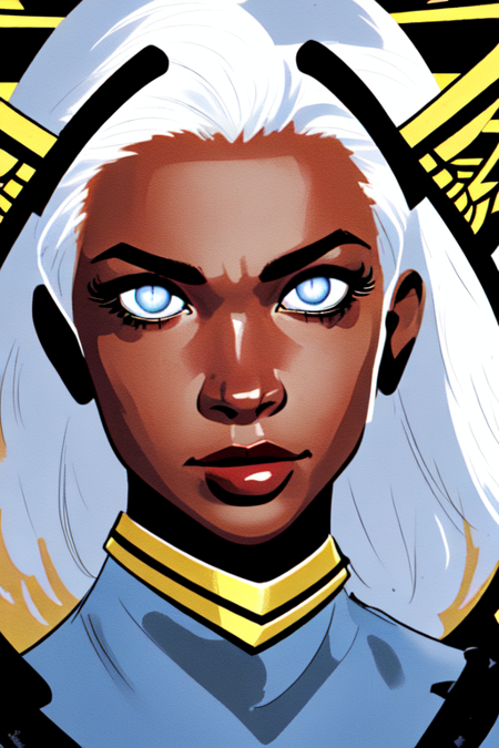 <lyco:Storm-10:1.0> Ororo Munroe, Storm,(masterpiece, best quality, ultra-detailed, highres, best illustration),perfect face, ((solo, solo focus)),sidelighting, lustrous skin,(bloom), (shine), ray tracing,solo, 1girl, dark skin, no pupils, long white hair ,depth_of_field,very detailed background,extreme light and shadow,(detailed eyes), (beautiful) beautiful detailed eyes, perfect lighting , perfect anatomy,(extremely detailed illustrated 8k wallpaper),(masterpiece), (best quality), (ultra-detailed), (best illustration),(best shadow),perfect lighting , full body, perfect anatomy , vivid colors,