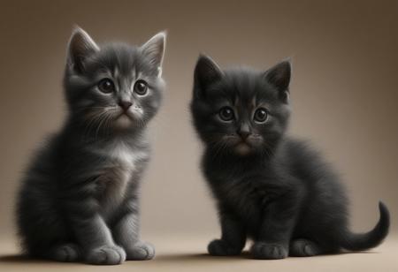 Two miniature black and grey kittens