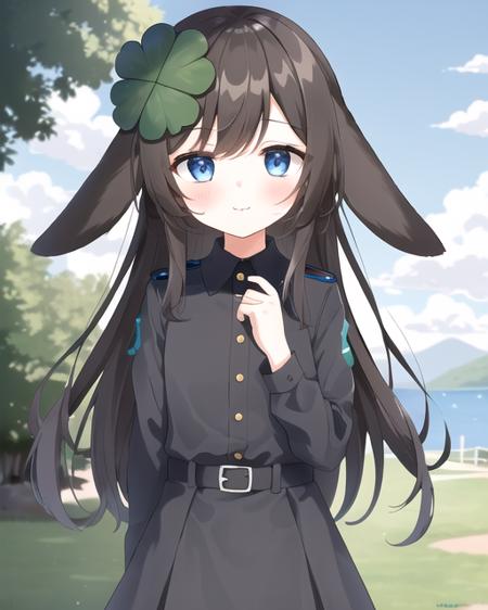 <lora:Kiki-type2-000001-merge-03:1.0> 1girl, Kiki, four-leaf clover (hairclip:1.1), (ears:1.2), german soldier