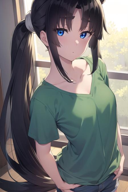 ushiwakamaru, <lyco:ushiwakamarupinta-lyco-nochekaiser:1>,
ushiwakamaru pinta, long hair, bangs, blue eyes, black hair, very long hair, sidelocks, hair bun, side ponytail, parted bangs,
BREAK shirt, collarbone, shorts, green shirt,
BREAK indoors, bed,
BREAK looking at viewer, (cowboy shot:1.5),
BREAK <lyco:GoodHands-beta2:1>, (masterpiece:1.2), best quality, high resolution, unity 8k wallpaper, (illustration:0.8), (beautiful detailed eyes:1.6), extremely detailed face, perfect lighting, extremely detailed CG, (perfect hands, perfect anatomy),