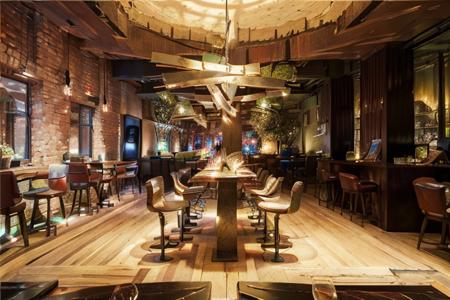 bar,indoor,bar counter,night,(art chandelier:1.2),wine cabinet,(vase:1.3),(there are red wine and wine glasses on the table:1.2),green plant,(wall art decoration:1.1),no humans,Realistic image quality,photorealestic,8K,best qualtiy,tmasterpiece,movie-level quality,rendering by octane,<lora:bar_16:1>,<lora:add_brightness:0.6>,