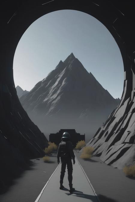 <lora:Parralel Dimensions:1>Parralel Dimensions - a person standing in front of a tunnel with a mountain in the background