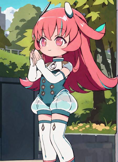 chibi,pink hair,pink eyes,thighhighs