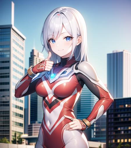 extremely detailed CG unreal engine 8k, best quality, (detailed fingers, detailed hands, detailed face), all intricate, 1girl, beautiful detailed girl, (ultragirl :1.0), ultraman bodysuit, upper body, smile, thumbs up, stylish posing, hand on hip, standing, detailed buildings behind, outside
<lora:Ultragirl-Lora12-Blue-000004:1>