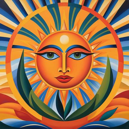 vector art, style of Tarsila do Amaral sun, flat color