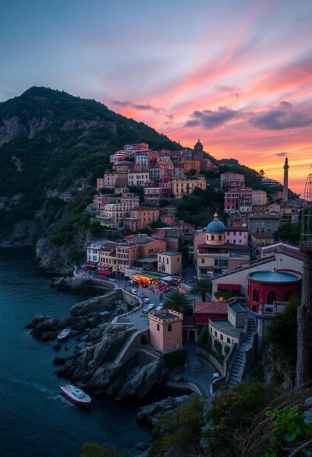 photo, photography, Fujifilm XT3 Viltrox, Amalfi Coast, Italy landscape, sunset, very intricate, very detailed, realistic. sharp, colorful, film grain, high contrast, <lora:Hand v2:1> <lora:Anti-Blur:1> <lora:Insane Detail Slider:0.5> <lora:Flux.1_Turbo_Detailer:0.6> <lora:flux.1_lora_flyway_Epic-detail_v2:0.6>