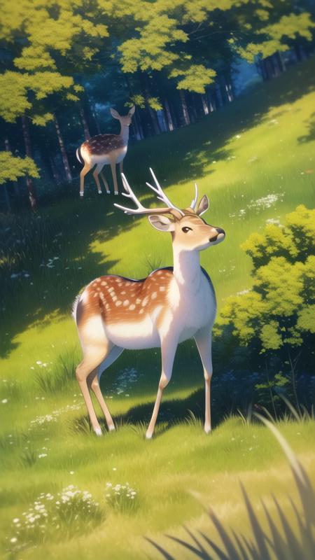 high quality, high resolution, extreme detail, masterpiece, forest, grassy field, deer, <lora:Deer_LoRA:1>, closeup