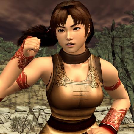 A female warrior, fighting pose, upper body perspective, brown hair, asian, dreamcast style <lora:RetroJoyDreamcast:0.9>