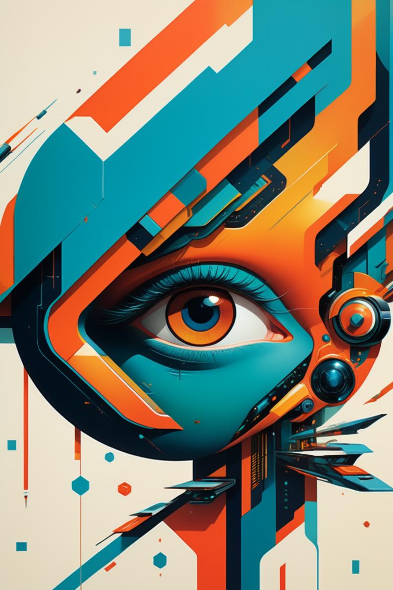 Vibrant Artwork of a Robot Eye with Gears and Circuitry