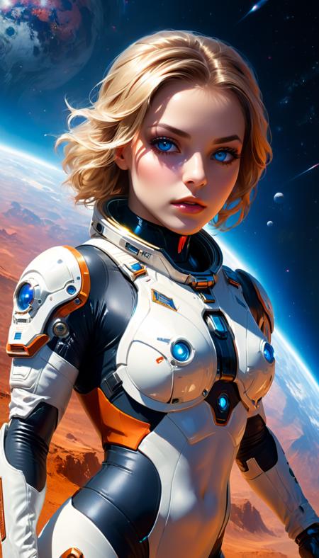 Stunning female in space suit, sci-fi, extremely beautiful piercing eyes, cinematic scene, hero view, action pose, scenery, detailed background, masterpiece, best quality, high quality, intricate, absurdres, very detailed, extremely high resolution, 8k, vivid, colorful, Toni Infante <lora:toni_infante_xl_v1:1> xl:1> <lora:neg4all_bdsqlsz_xl_V7:1> <lora:DetailedEyes_V3:1> <lora:xl_more_art-full_v1:1>