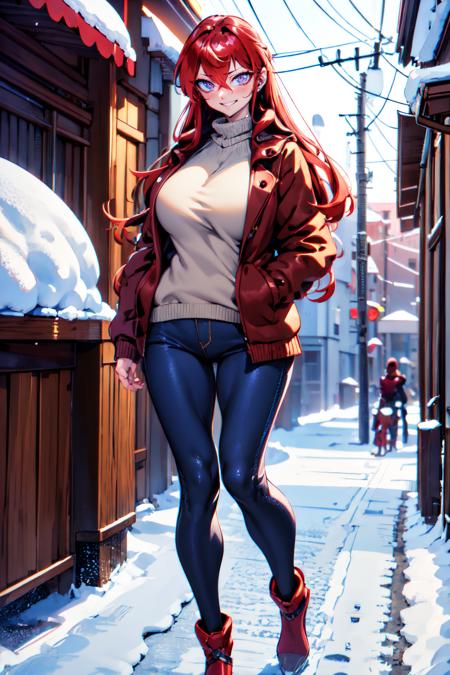 full body, a woman walking on a snowy road, cozy town, lots of snow, cats, starfall, night, beautiful eyes, beautiful girl, high detail skin, high detail eyes, high detail hair, highres, ultra detailed, sharpen picture, Highly detailed, masterpiece, best quality, photorealistic,       <lora:TortureMaryv2LoRA:0.9> 1girl, long hair, bangs, brown thick long winter jacket, beige sweater, blue jeans