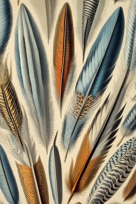 <lora:Mark Catesby Style:1>Mark Catesby Style - ernst haeckel print of geometric forms of bird feathers, insane fractal detail, stylish print of the natural world