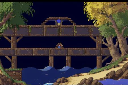 highest quality, highest quality visuals, highest details,. <lora:Lemmings SNES:0.9>, SNES_Lemmings, environment, 2D, dark blue background,, masterpiece, ocean, docks, wood,