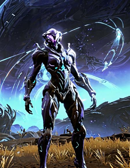 score_8_up, score_7_up, score_9, perfect lighting, masterpiece, realistic style, Nova Prime Warframe, launching Antimatter Drop, outdoors, Plains of Eidolon (night), science fiction, violet glow, void energy, moonlit, cinematic composition <lora:Zariman_PONY:1>