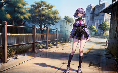 8k, portrait, best quality, ultra high res, anime, (colorful, vivid color tone:0.3), extremely detailed lighting, cinematic lighting, soft lights, (finely detailed beautiful eyes), (masterpiece, high quality:1.4), realistic, nsfw, (hiiragi shinoa, purple hair, grey school uniform, fire, black footwear),  <lora:hiiragi_shinoa_v2-09:0.8>, (full body), (huge breasts:1.2, thin waist, short, naked), (glistering skin), (dynamic pose), (high school sportsground)