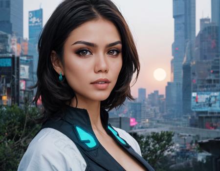 beautiful ((asian woman)), ((medium body shot)), ((Looking at viewer)), ((cyberpunk outfit)), realistic face, realistic eyes, black hair, light brown eyes, Instagram model, very slightly rough skin, realistic portrait, realistic ambience light, light makeup, large breasts, Super realistic, 4k, ((medium body shot)), a woman 1girl, solo, girl, futuristic outfit, neon samurai, very beautiful cyberpunk samurai, cyberpunk samurai, ghost blade style, cyberpunk style, cyberpunk neon style, cyberpunk, cyberpunk neon, necromancer, video game character, synth wave image, cyberpunk, concept art neon glow, moon, lantern, night, solo, outdoor, sky, full moon, rain, mountain, cloud, lantern, night sky, fringe, tree, reflection, cloudy sky, {{(masterpiece),(extremely detailed CG unity 8k wallpaper),best quality,solo,cinematic lighting,detailed background,beautiful detailed eyes,bright pupils,(an extremely delicate and beautiful),(beautiful and detailed eye description),ultra-detailed,masterpiece,}}, detailed eyes, beautiful eyes, realistic eyes, beautiful eyes, perfect eyes, back view