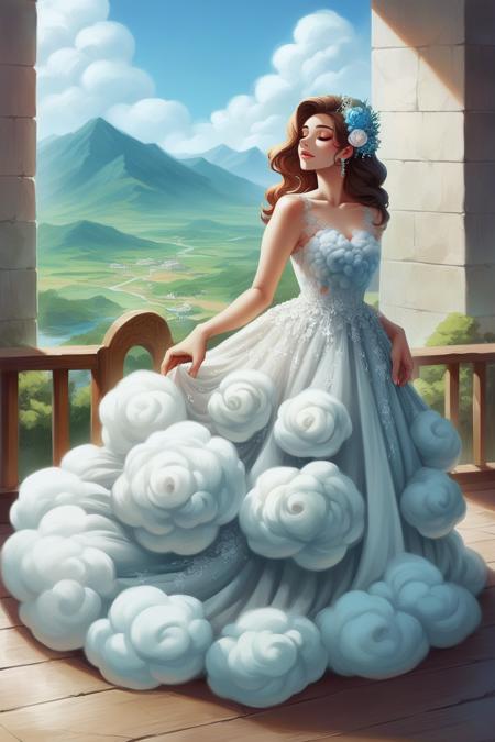 edgCloud, a woman wearing a dress made of clouds ,wearing edgCloud