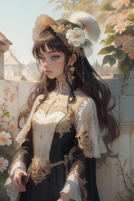 ((masterpiece)), ((best quality)), 8k, high detailed, ultra-detailed, detailed and intricate, 1girl, garden, vibrant color, <lora:yanhua:0.9>