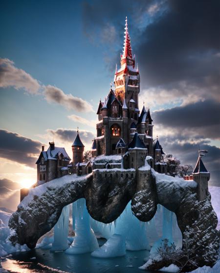 cinematic photo  <lora:quiron_LegendaryLandscapes_v1_Lora:0.87> LegLandscapesQuiron, legendary landscapes by quiron, landscapesquiron, realistic, scenery, landscape, nature,   , sunlight  , intricate artwork masterpiece, impressive, stunning, , Icebound Castle, . 35mm photograph, film, bokeh, professional, 4k, highly detailed