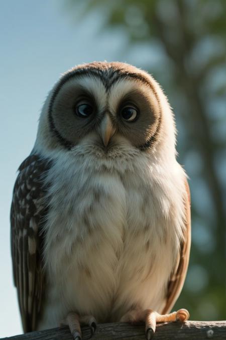 long shot scenic professional photograph of a cute fluffy owl chick with big bright eyes, centered composition with soft white feathers and a playful expression. A light pastel background with gentle curves enhances the scene. A detailed 3D rendering capturing warm lighting, soft shadows, and fuzzy texture, perfect viewpoint, highly detailed, wide-angle lens, hyper realistic, with dramatic sky, polarizing filter, natural lighting, vivid colors, everything in sharp focus, HDR, UHD, 64K
