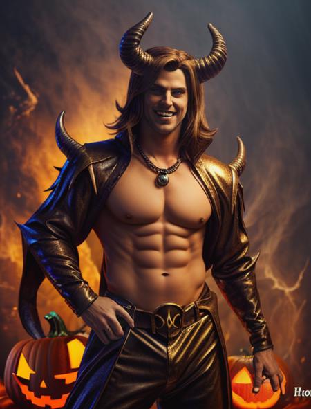 best quality, masterpiece, highres, detailed, realistic, <lora:Detail - add_detail:0.2>, IncubusCh, demon boy, evil smile, <lyco:Change - IncubusCh:0.8>, bulge in pants, cosplay, adult male, halloween party, halloween costume,