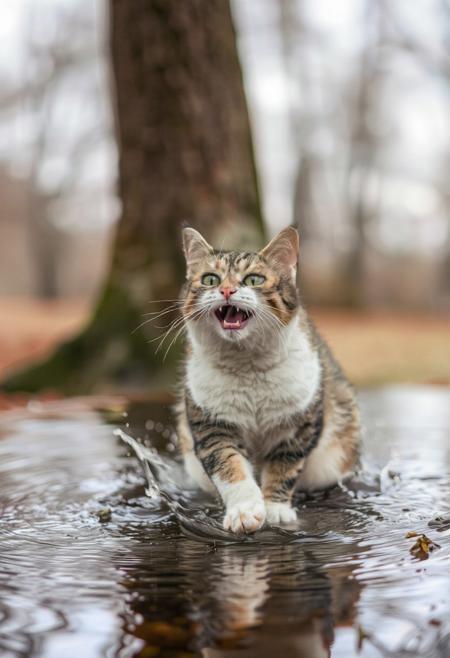 chat qui volent au decut d un lac au mieu foret verdoyante