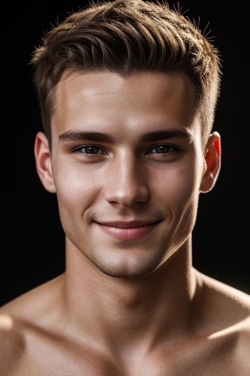 full portrait of young Germany man, smiling, skin pores, dramatic lighting, ambient occlusion, high level of detail, intri...