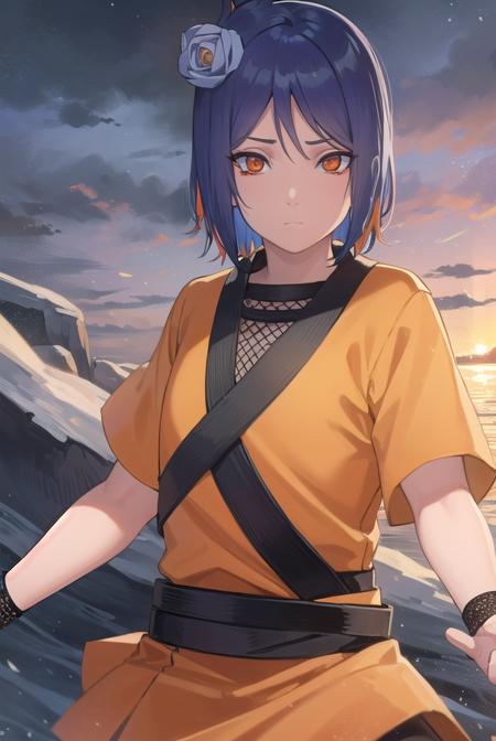 konan, <lyco:konan-lyco-nochekaiser:1>,
konan, blue hair, (orange eyes:1.5), short hair, hair ornament, flower, hair flower,
BREAK fishnets, japanese clothes, skirt,
BREAK cowboy shot, looking at viewer,
BREAK outdoors,
BREAK <lyco:GoodHands-beta2:1>, (masterpiece:1.2), best quality, high resolution, unity 8k wallpaper, (illustration:0.8), (beautiful detailed eyes:1.6), extremely detailed face, perfect lighting, extremely detailed CG, (perfect hands, perfect anatomy),